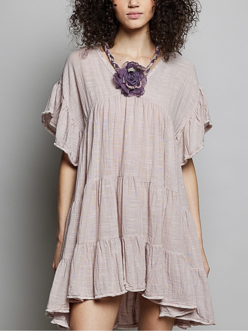 💕NEW! POL Blush Pink V-Neck Tiered Babydoll Tunic/Dress